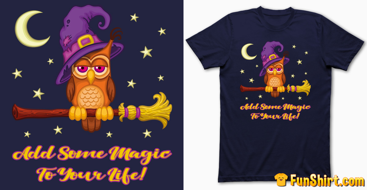 T-Shirt with Magic Owl Design | Funny Witch Graphic Tshirt