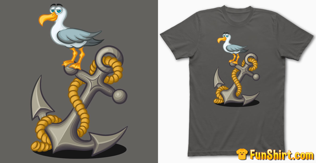 Big Ship Anchor With Seagull T-Shirt | Funny Sailing Tshirt Design