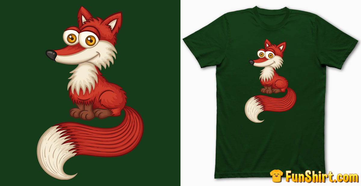 Cute Little Red Fox With Bushy Tail T-Shirt Design | Wood Hiking Tee Shirt Tshirt