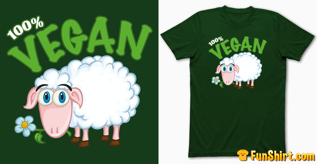 Funny 100% Vegan T-Shirt Design | Cute Sheep Logo Tshirt