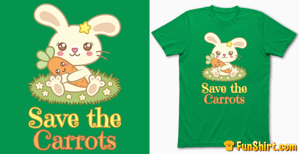 Kawaii Bunny Hugging A Cute Carrot T-Shirt Design | Sweet Rabbit Tshirt