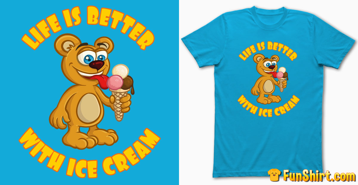 Funny Teddy With Ice Cream Cone T-Shirt Design | Summer Saying Tshirt