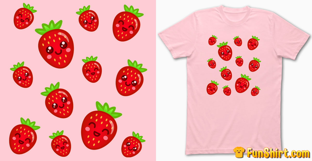 Cute Strawberry Pattern T-Shirt Design | Funny Strawberries Tshirt Print