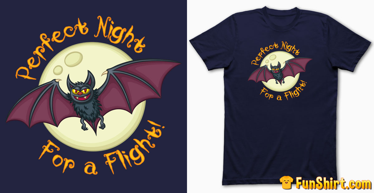Creepy Bat Flying in Front of Full Moon T-Shirt Design | Halloween Quote Tee Shirt Tshirt