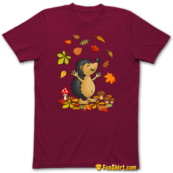 Tshirt Tee Shirt Cute Hedgehog Throws Fall Leaves Colorful Autumn